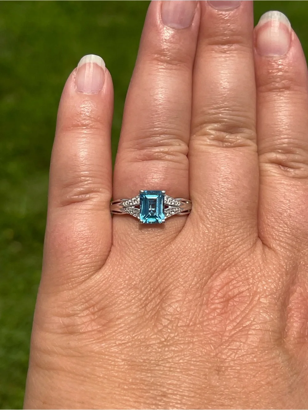 Swiss Blue Topaz and White Zircon Ring